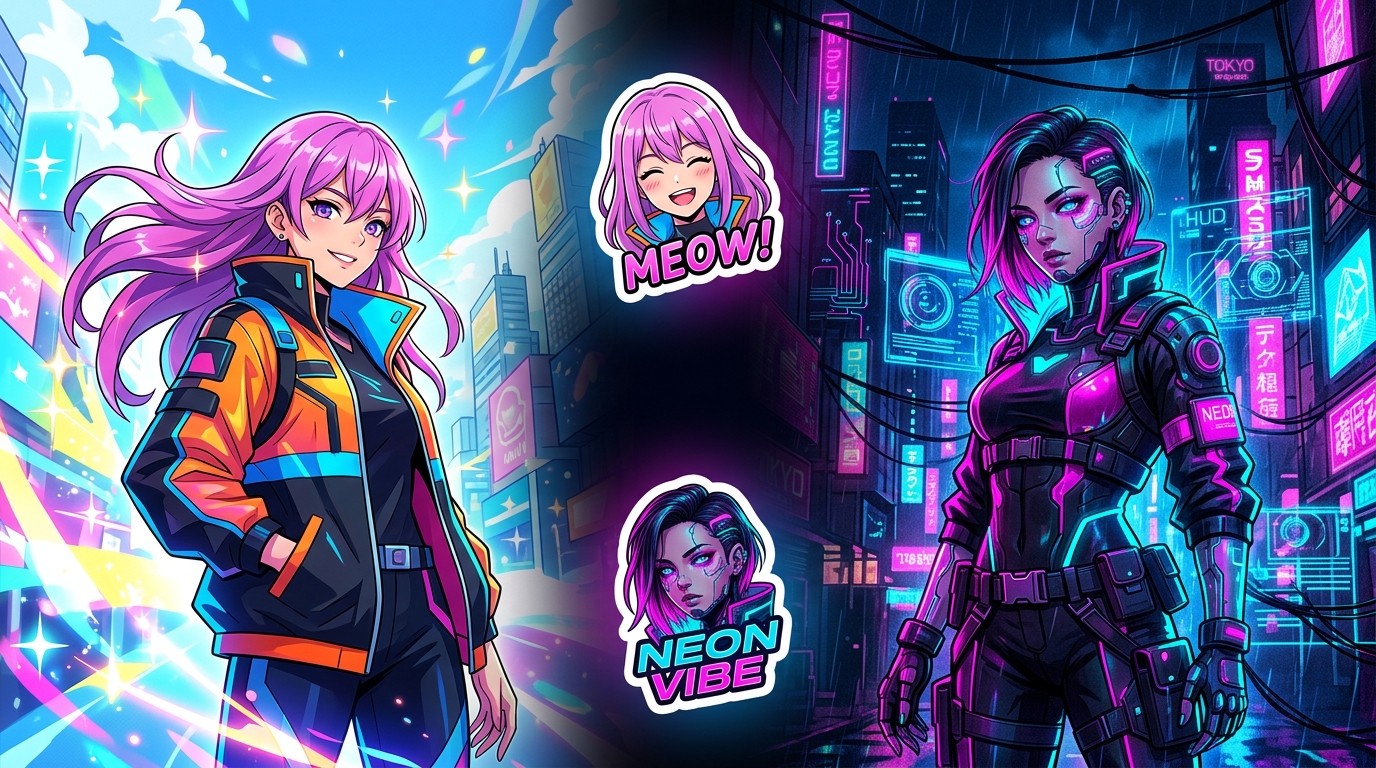 Аниме и киберпанк стикеры из фото — нейросеть cyberanime.ru